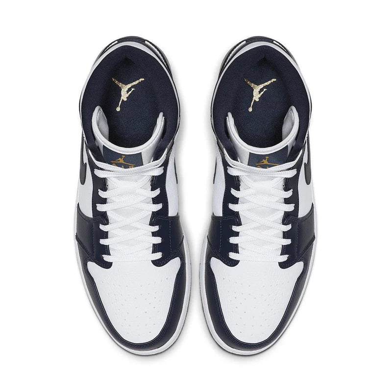 Air Jordan 1 Mid White Metallic Gold Obsidian